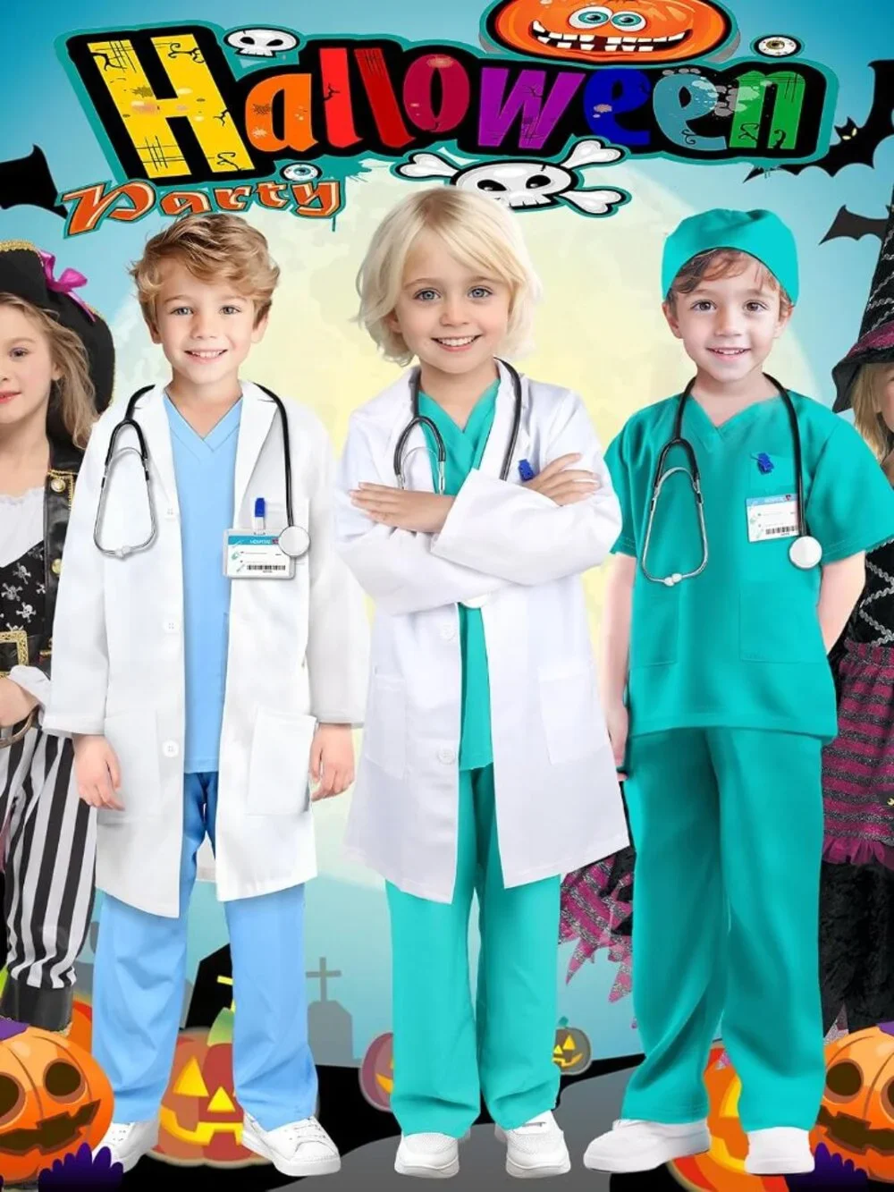 Doctor Costume for Kids Doctor Lab Coat for Kids Real Stethoscope, Girls Hallowe